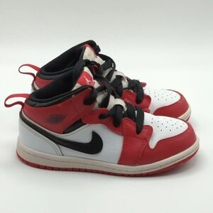 Jordan 1 Mid Shoes Youth Size 10C Red White Chicago Sneakers 640735-173